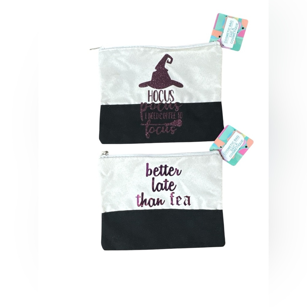 Hocus Pocus “I need Coffee to Focus” Cosmetics Bag + “Better Late than Tea” Bag